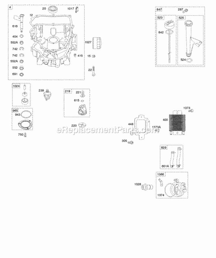 Engine Sump Lubrication Oil Cooler Diagram and Parts List for 49L977-0001-G5  Briggs and Stratton Engine